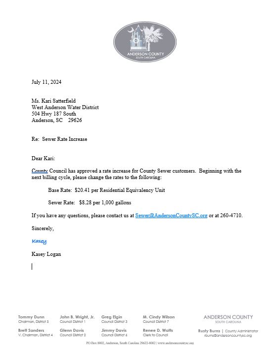2024 County Sewer Rate Increase
